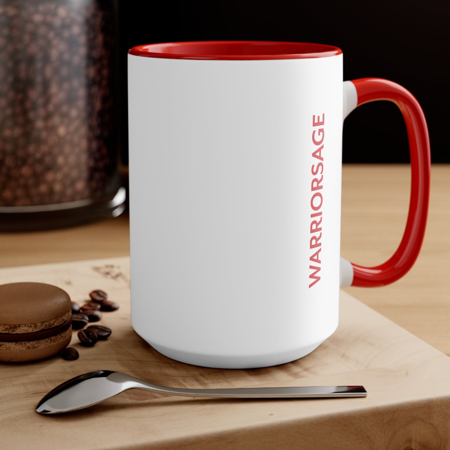 Lotus Sword Accent Mug — Red Interior & Handle, Zen Samurai Coffee Cup