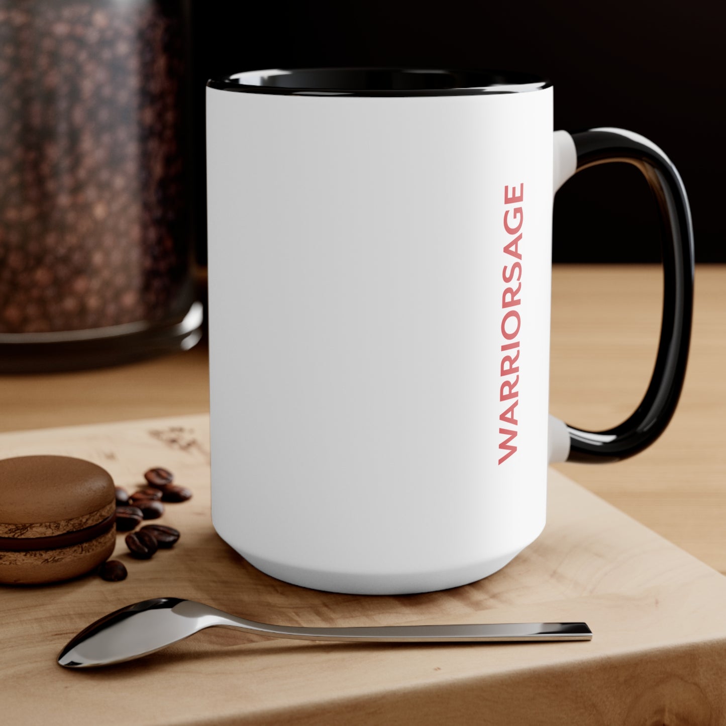 Lotus Sword Accent Mug — Red Interior & Handle, Zen Samurai Coffee Cup