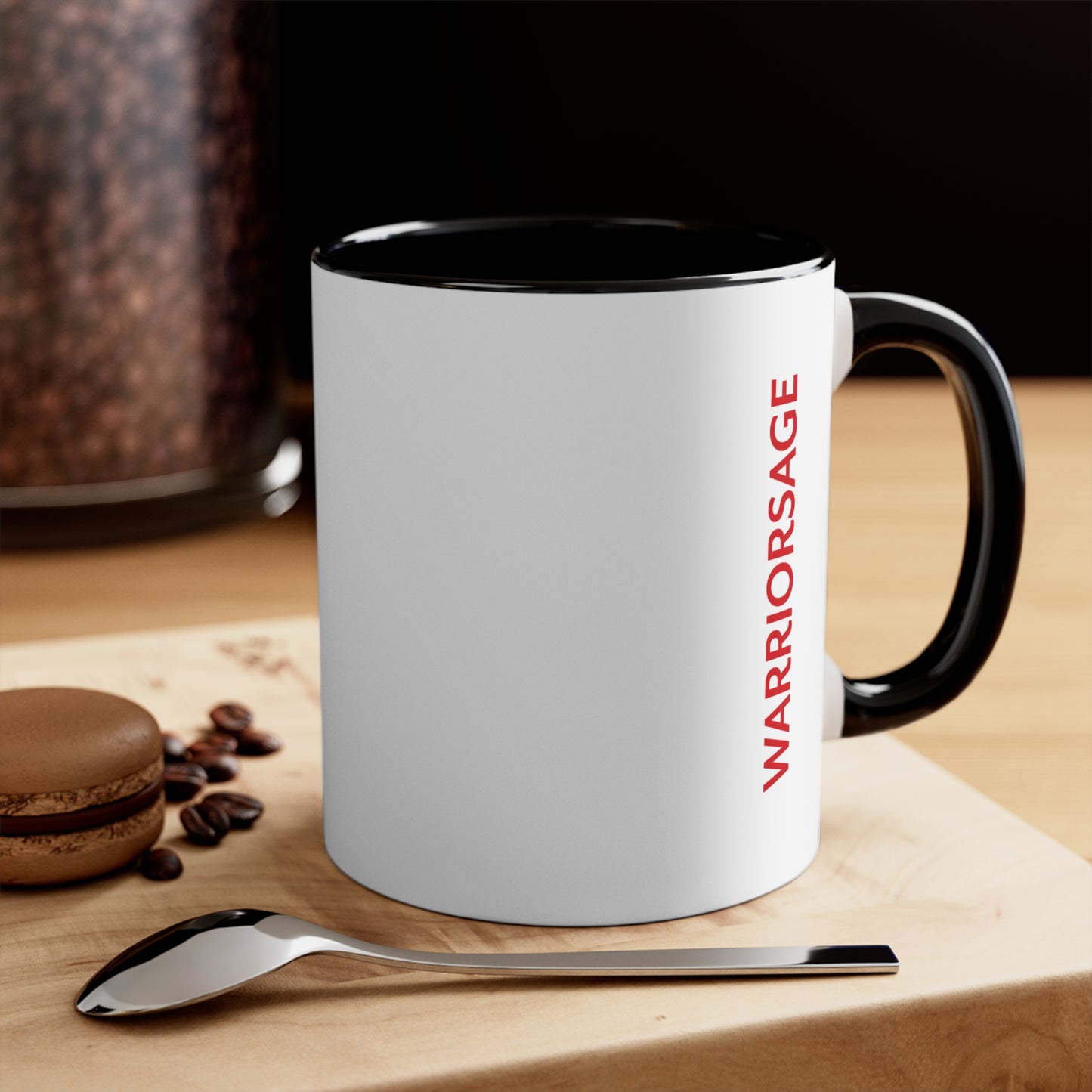 Lotus Sword Accent Mug — Red Interior & Handle, Zen Samurai Coffee Cup