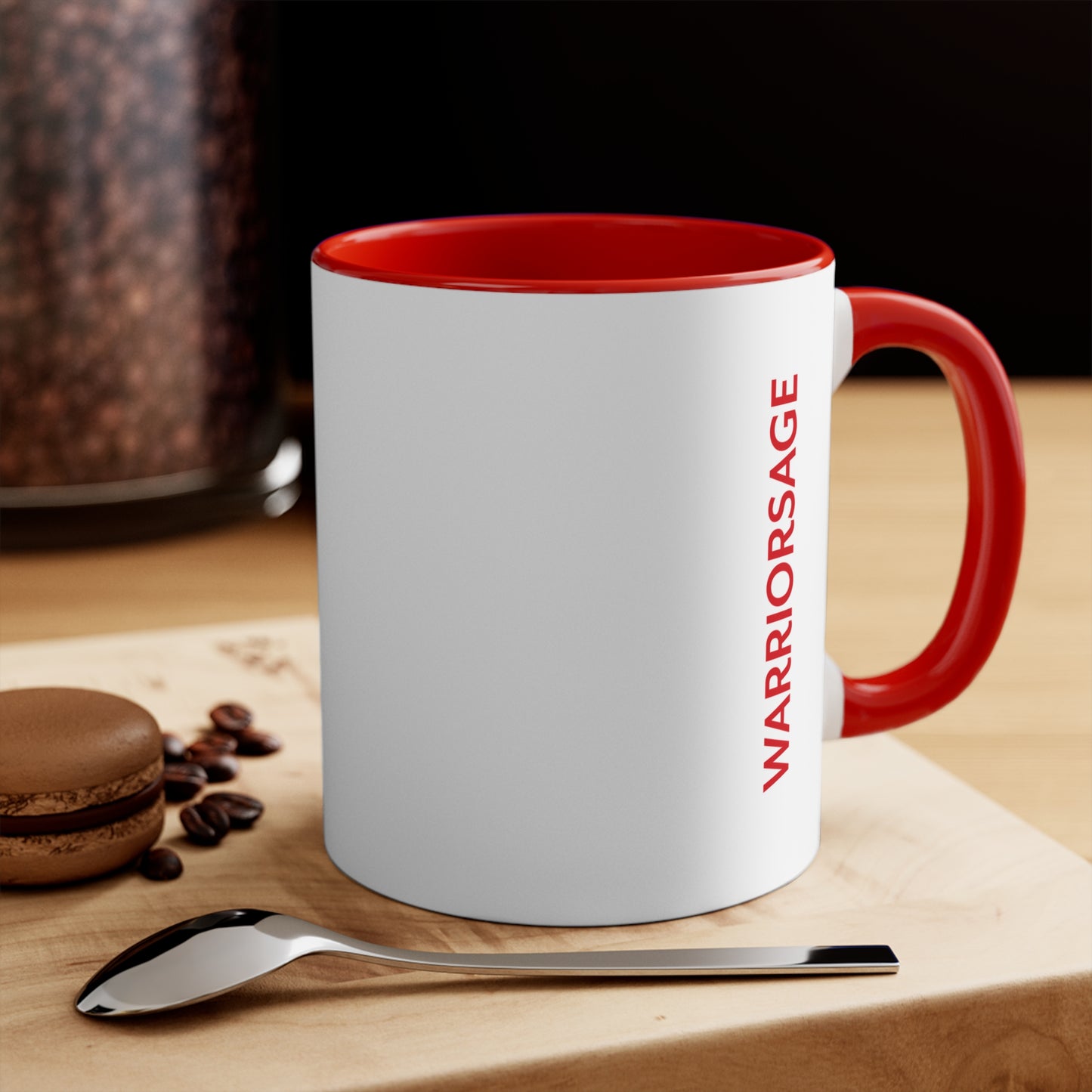Lotus Sword Accent Mug — Red Interior & Handle, Zen Samurai Coffee Cup